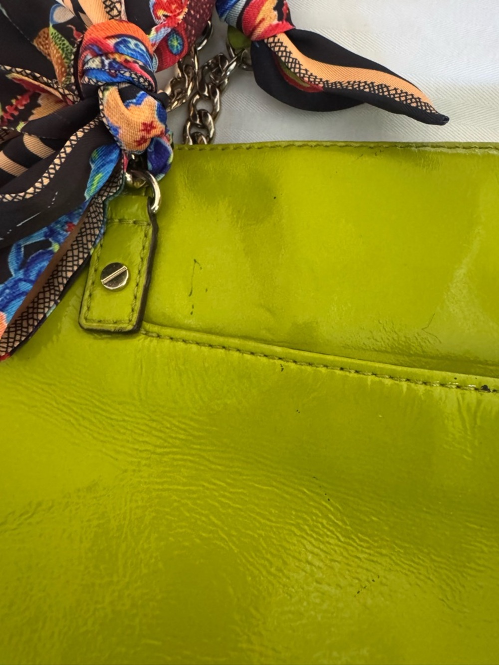 Michael Kors Lime Green Leather Tote Spring Summer & Genuine Leather Mini Pouch - Picture 6 of 7